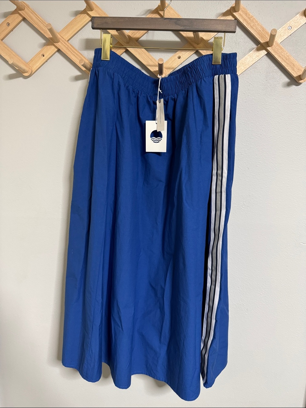 Anthropologie Royal Blue Midi Skirt with Athletic Side Stripe